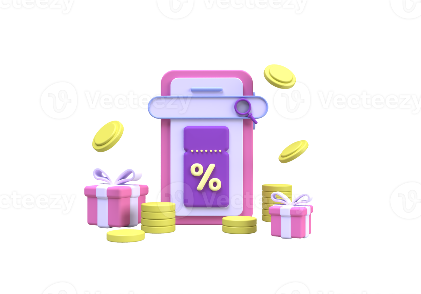 Coupon with phone and a percentage sign for a bargain purchase online business idea concept background png