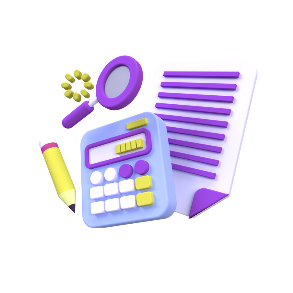 check list with clipboard, calculator, pencil illustration for business idea concept isolated on colorful background,3D,render png