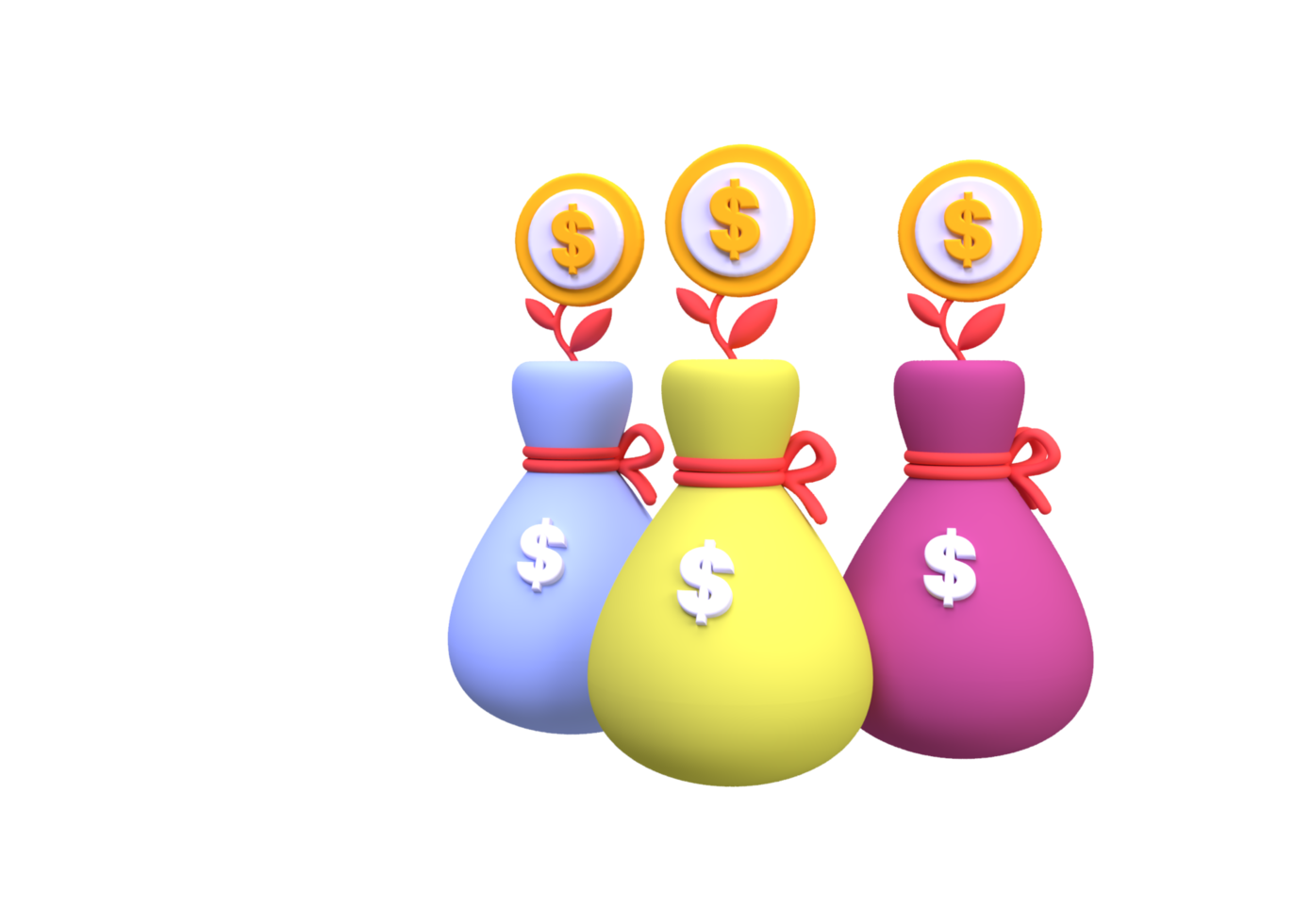money bag and coins stack illustration background, 3D, render icon for business png