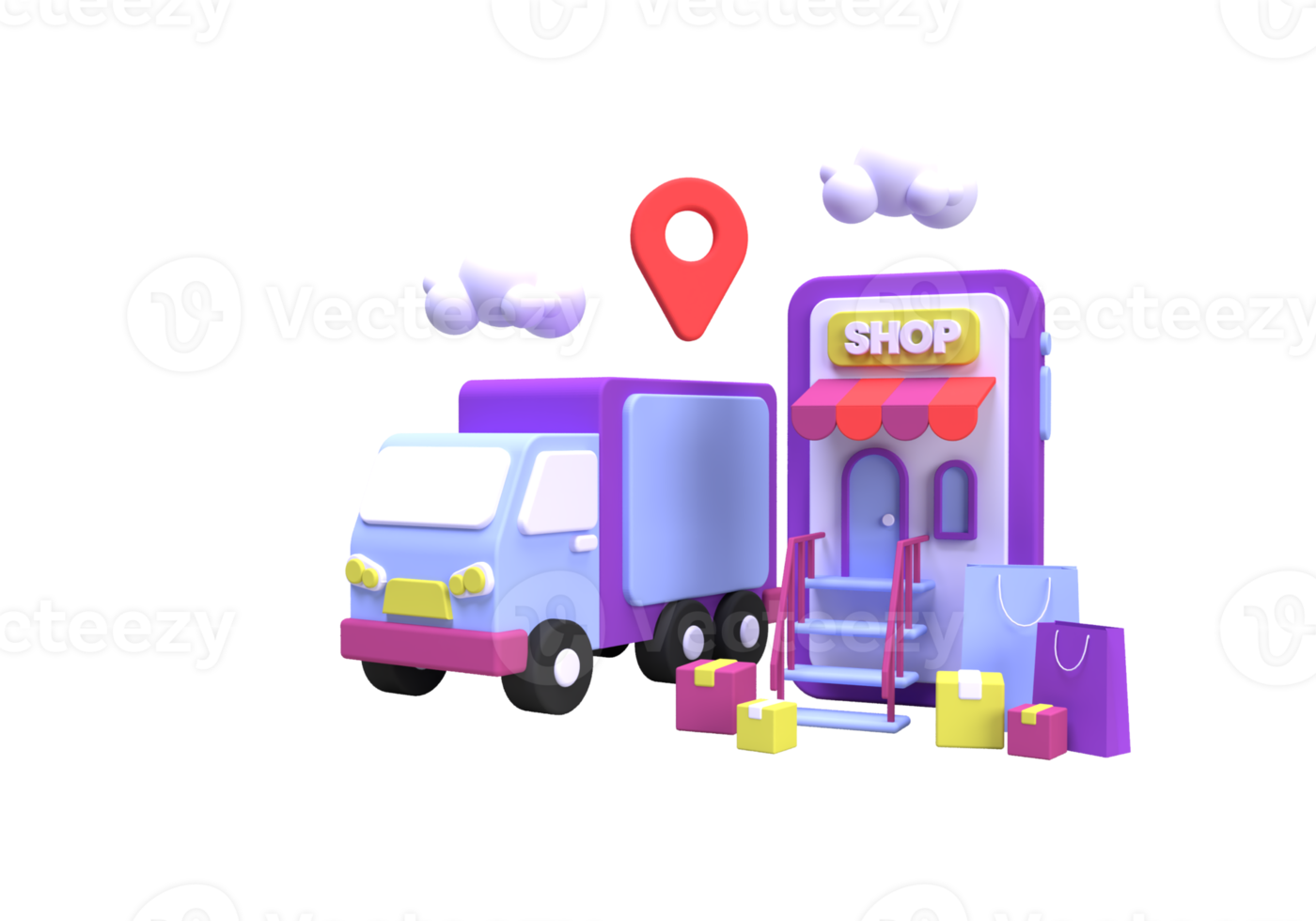 shopping en ligne et livraison avec illustration de concept de camion pour fond de concept d'idée d'entreprise png