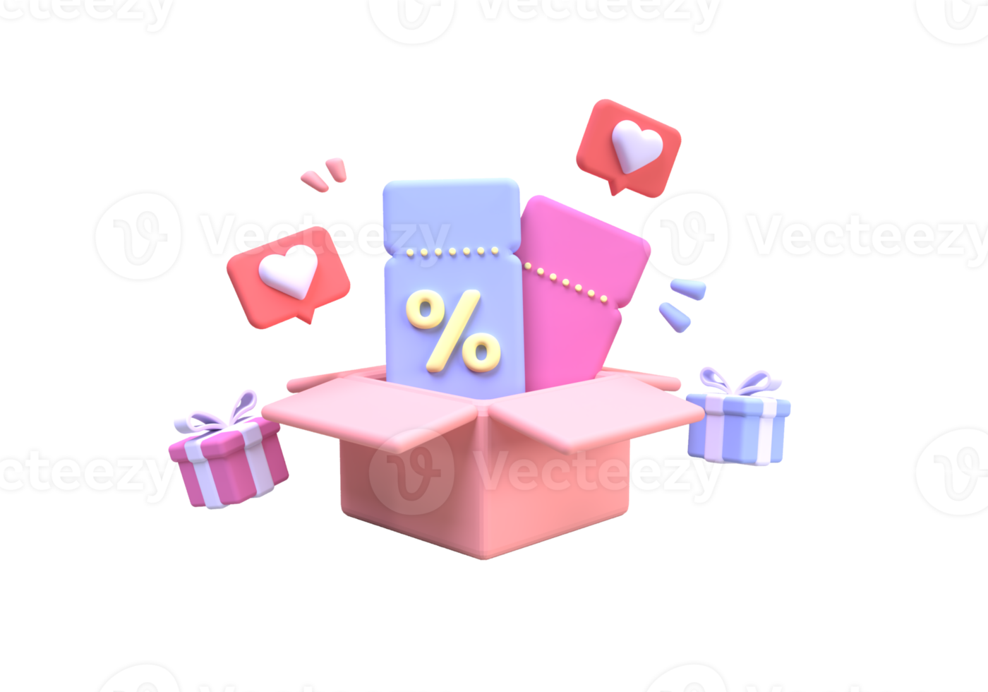 coupon met geschenkdoos en een percentageteken voor een koopje online business idee concept achtergrond png