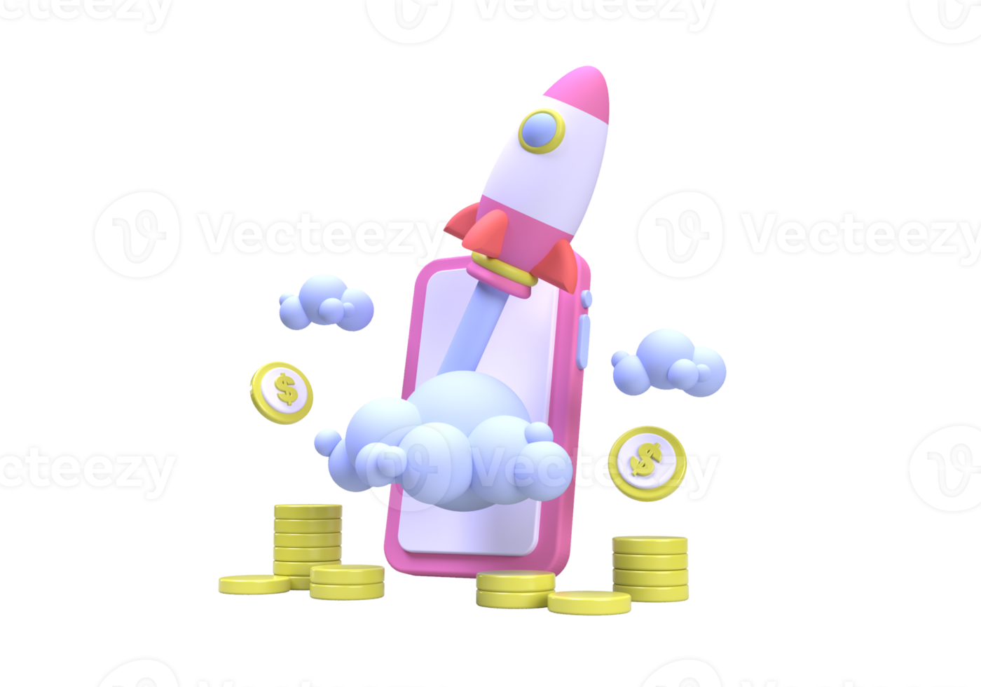 Rocket Launches with smartphone concept illustration Landing page template for business idea concept background png
