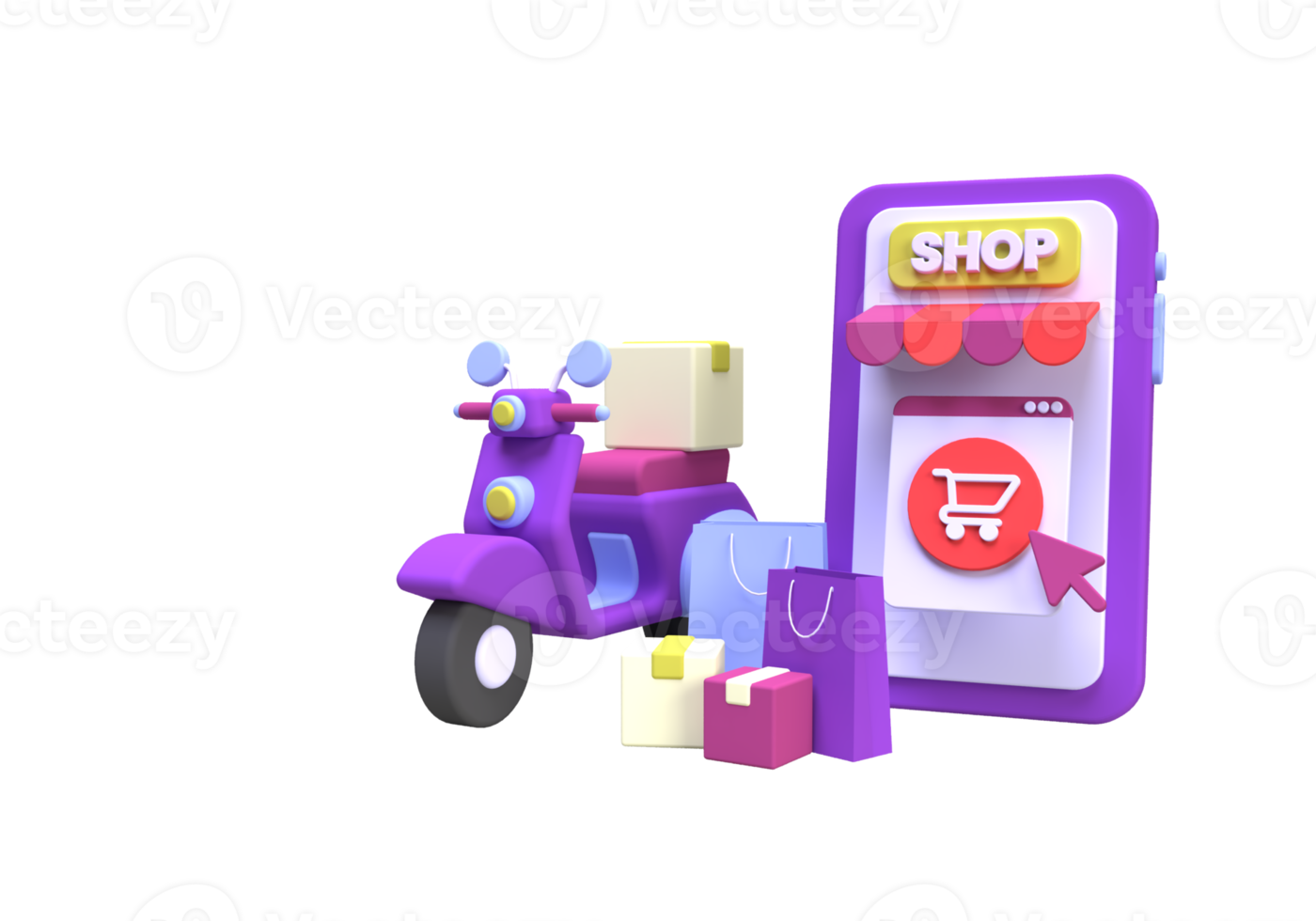 Shopping online and delivery with scooter concept illustration for business idea concept background png