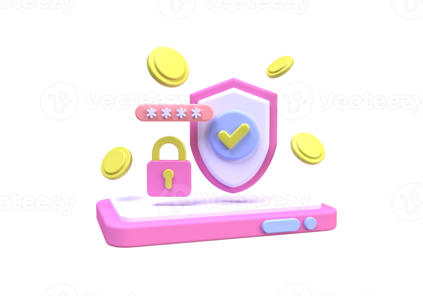 Modern shield guard with phone illustration background 3D render icon for business png