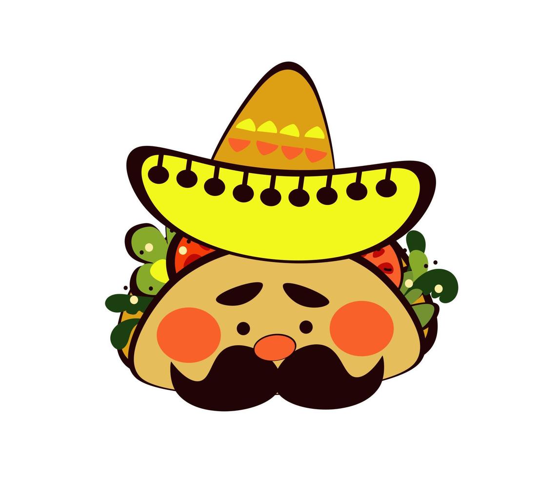 tacos carácter sombrero garabato, comida tradicional mexicana, garabato boceto estilo vector ilustración sobre fondo blanco.