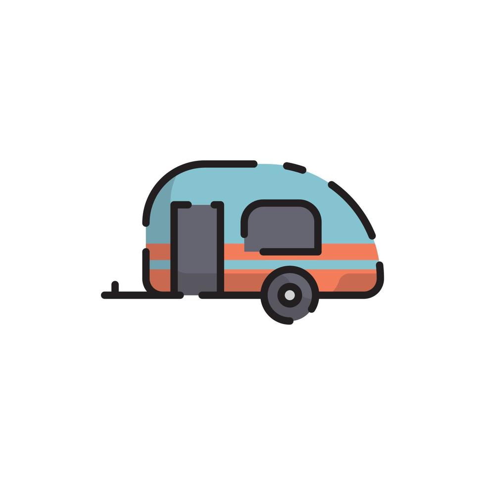 linda caricatura de diseño plano de caravana para camisa, afiche, tarjeta de regalo, portada, logotipo, pegatina e icono. vector