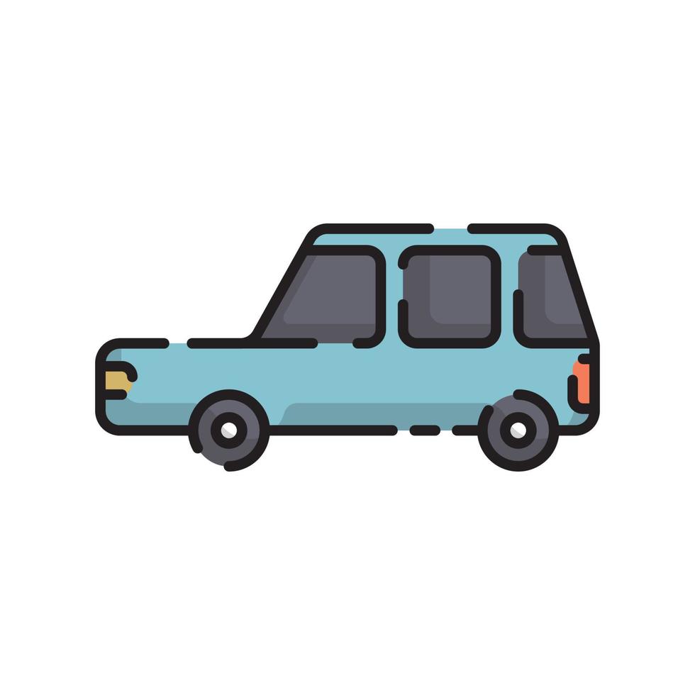 linda caricatura de diseño plano de camión azul para camisa, afiche, tarjeta de regalo, portada, logotipo, pegatina e icono. vector