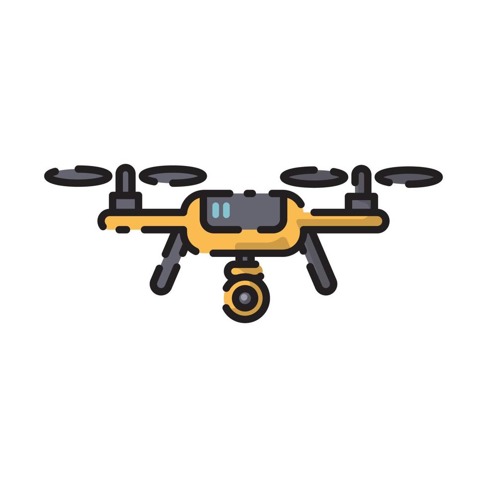 Cute Yellow Drone Flat Design Cartoon for Shirt, Poster, Gift Card, Cover, Logo, Sticker and Icon. vector