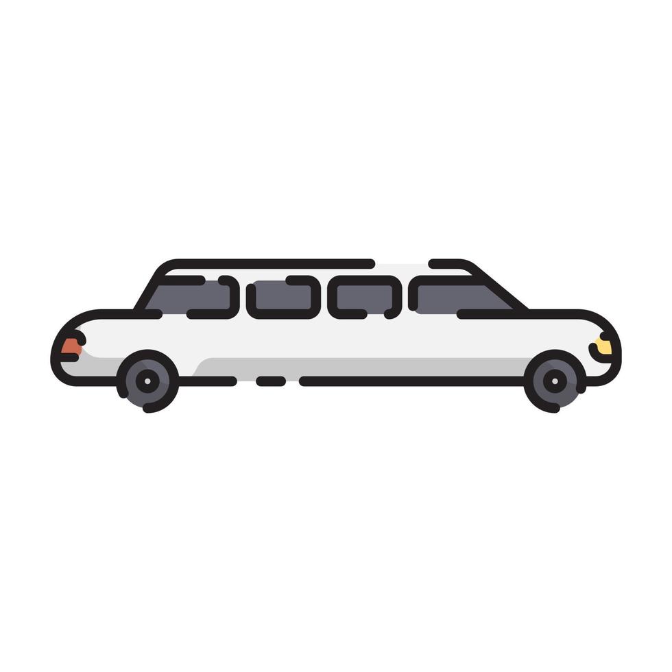 Cute White Limousine Car Flat Design Cartoon for Shirt, Poster, Gift Card, Cover, Logo, Sticker and Icon. vector