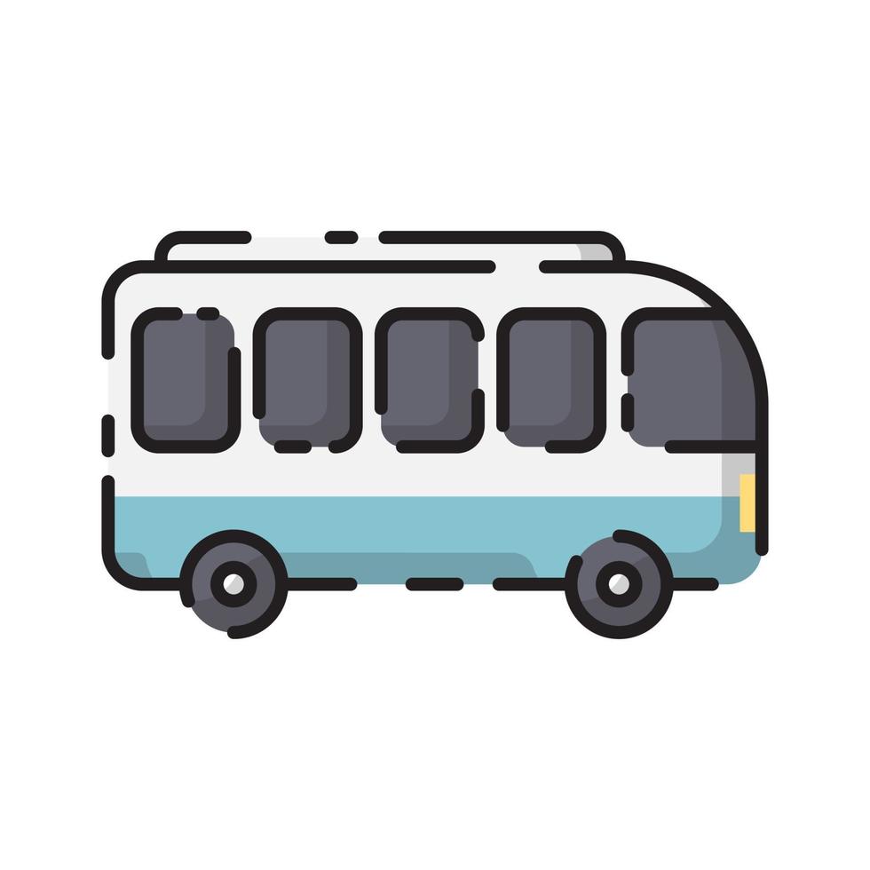 Cute White Minibus Car Flat Design Cartoon for Shirt, Poster, Gift Card, Cover, Logo, Sticker and Icon. vector