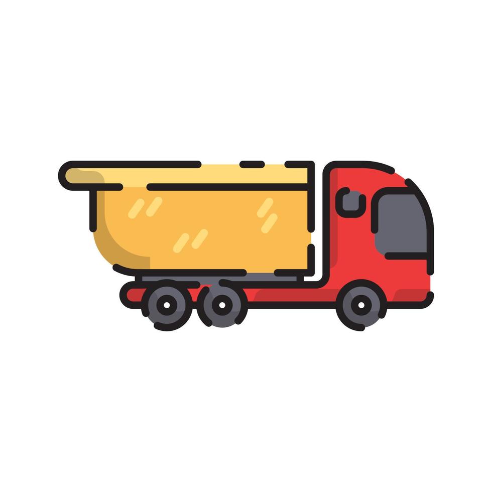 Cute Red Garbage Truck Car Flat Design Cartoon for Shirt, Poster, Gift Card, Cover, Logo, Sticker and Icon. vector