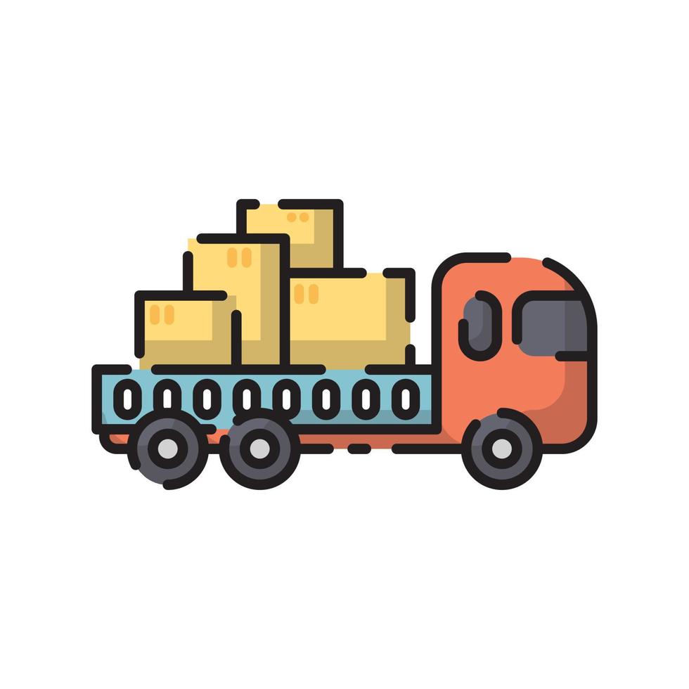 dibujos animados de diseño plano de camión de carga de colores lindos para camisa, póster, tarjeta de regalo, portada, logotipo, pegatina e icono. vector