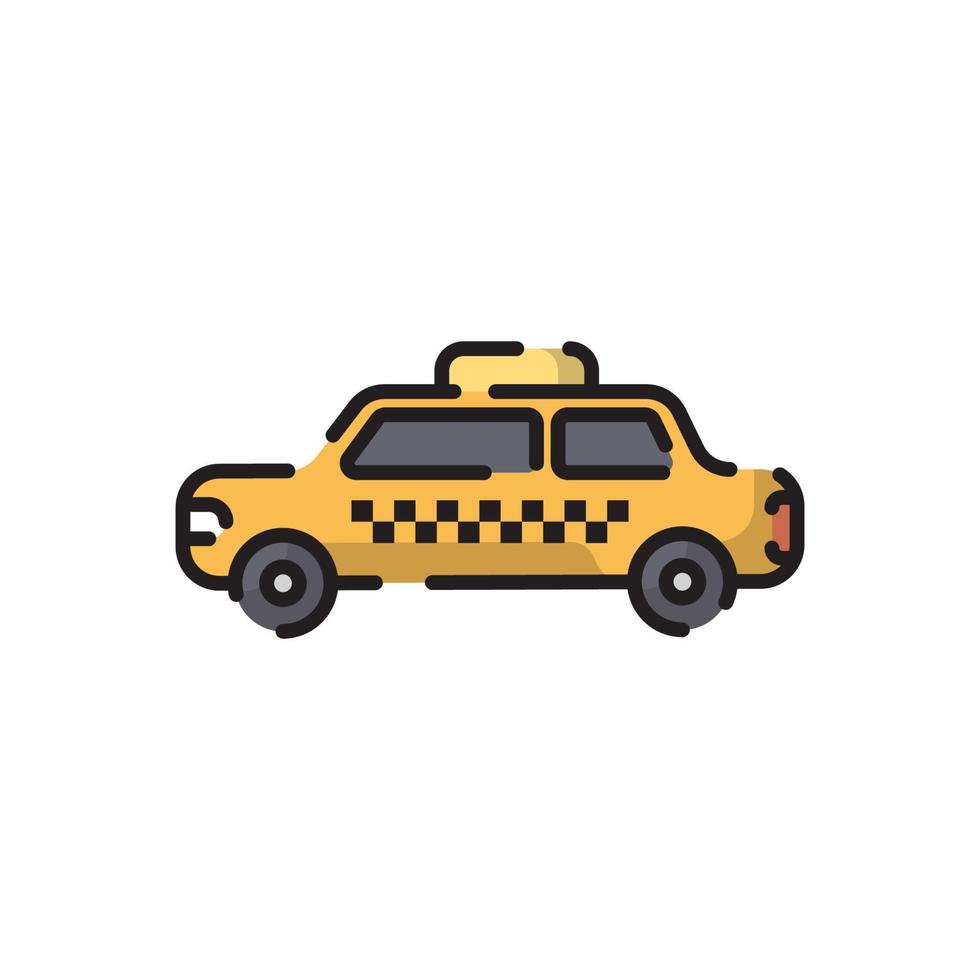 linda caricatura de diseño plano de camión de taxi para camisa, afiche, tarjeta de regalo, portada, logotipo, pegatina e icono. vector