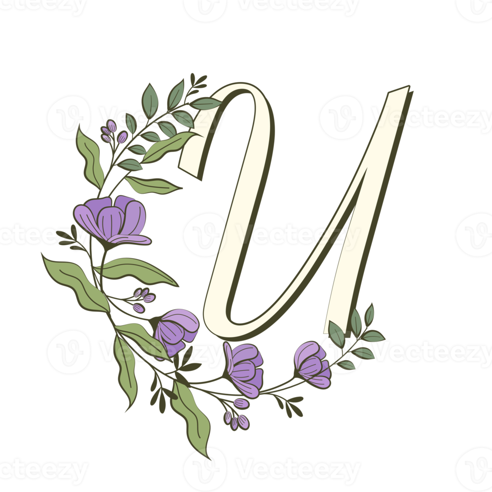 A-Z floral alphabet in filled outline style png