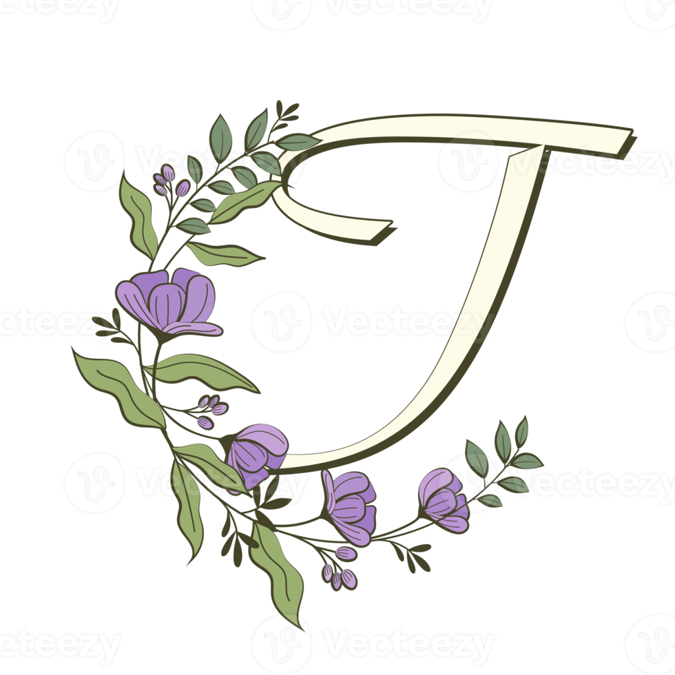 A-Z floral alphabet in filled outline style png