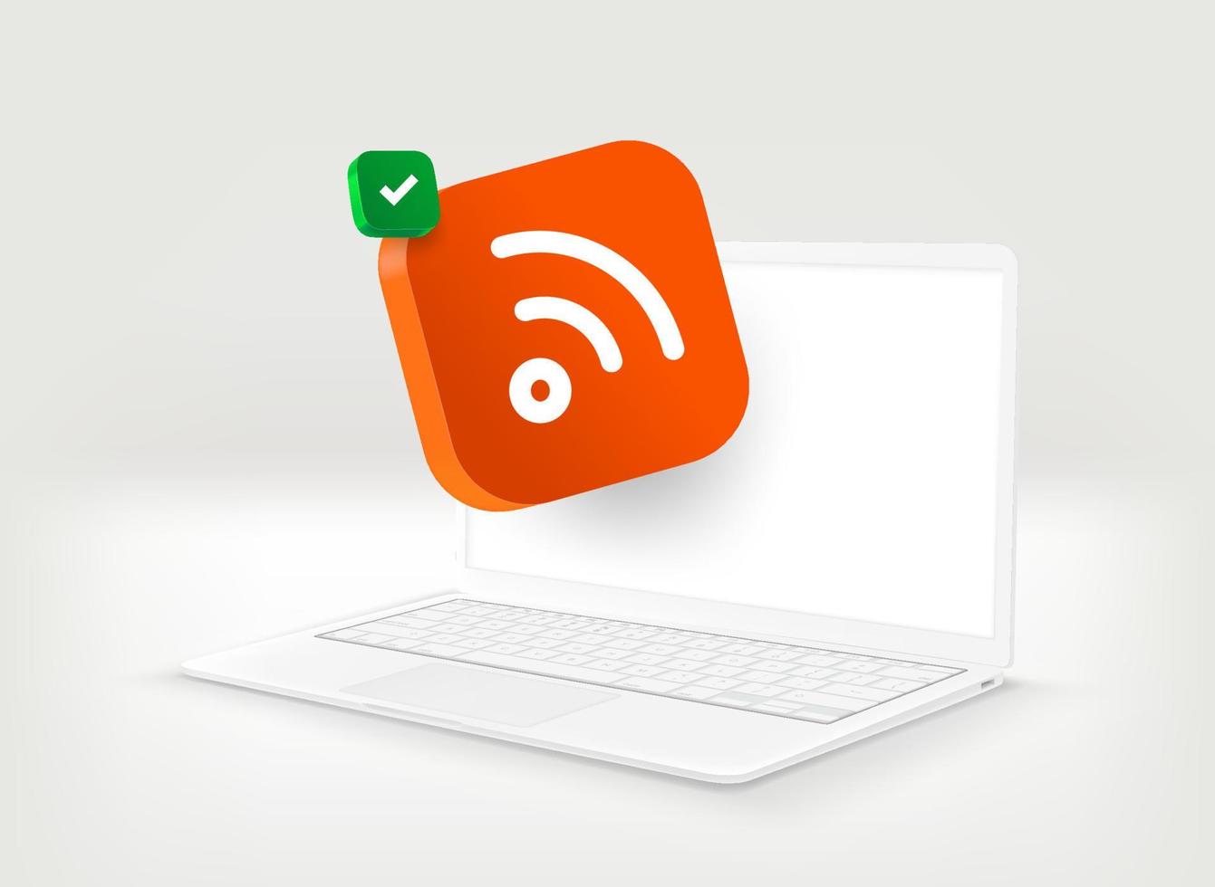 White modern laptop with wireless connection icon. 3d vector illustration