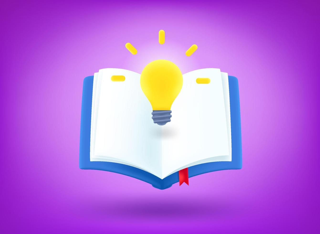 Book with lightbulb. Education concept. 3d vector illustration