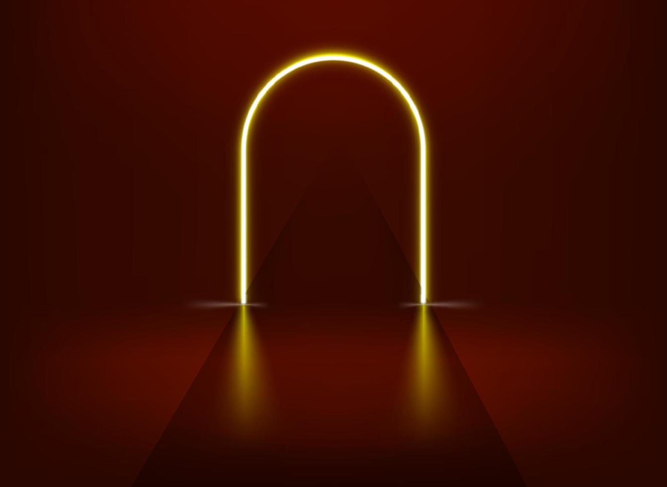 Red neon glowing way in interior. 3d vector  illustration