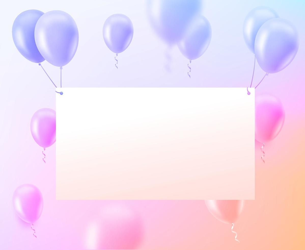 Blank white banner with air balloons. 3d vector banner with copy space