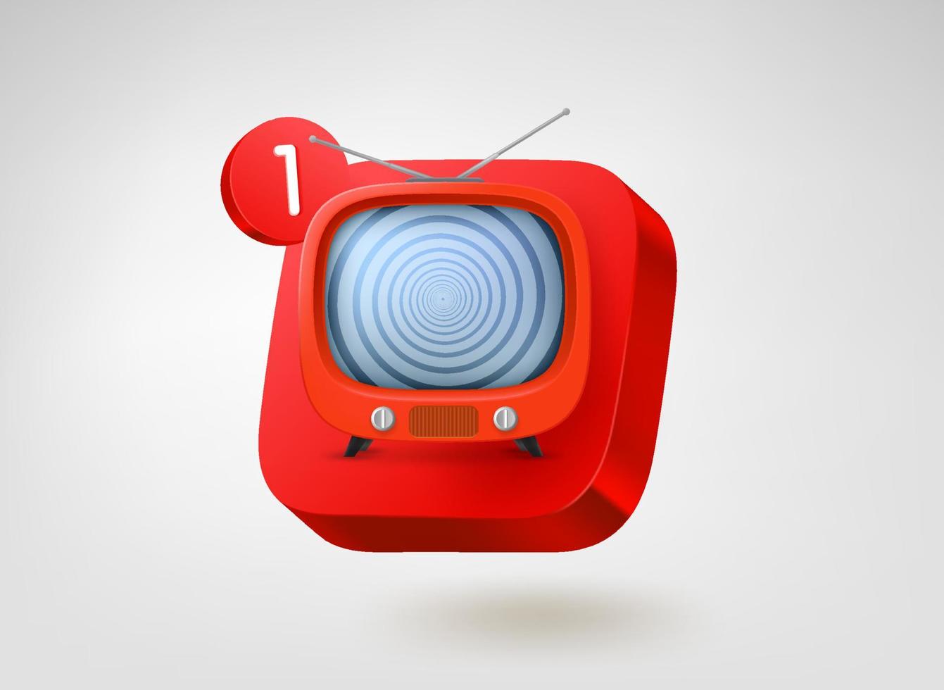 televisión vintage roja en plataforma roja. icono de aplicación móvil de vector 3d