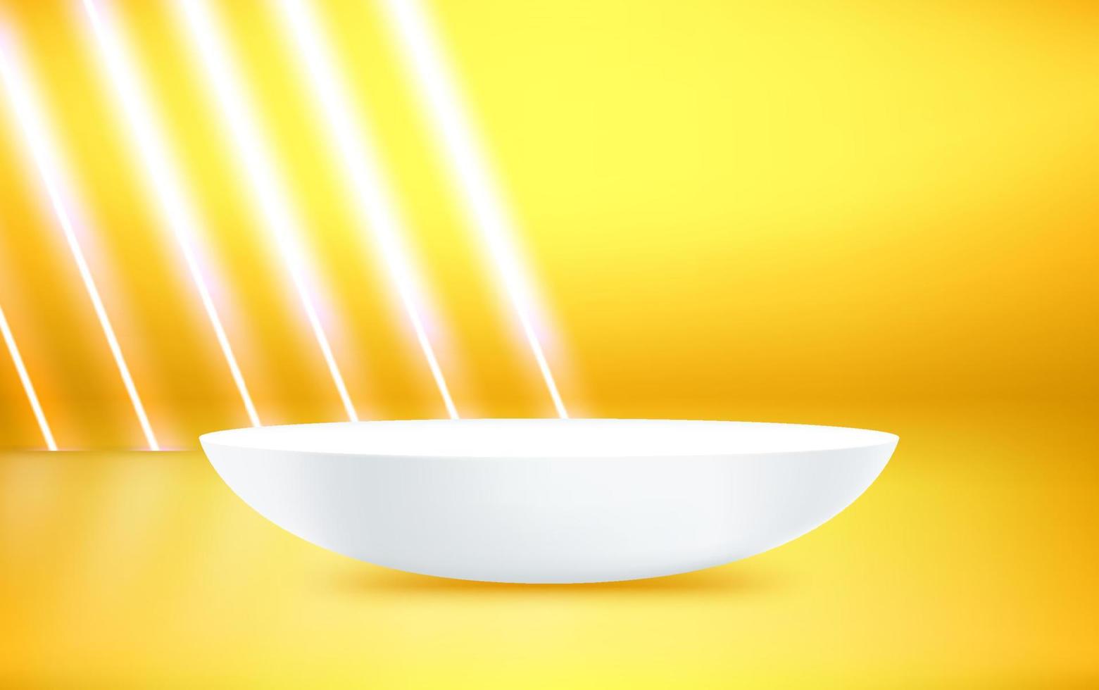 Golden interior with white semisphere podium. 3d vector illustration with copy space