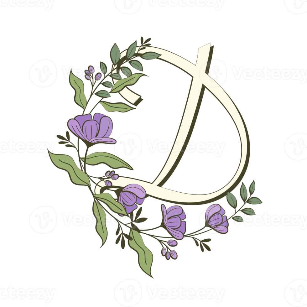 A-Z floral alphabet in filled outline style png