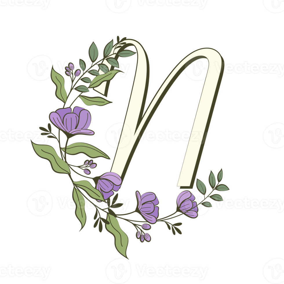 A-Z floral alphabet in filled outline style png