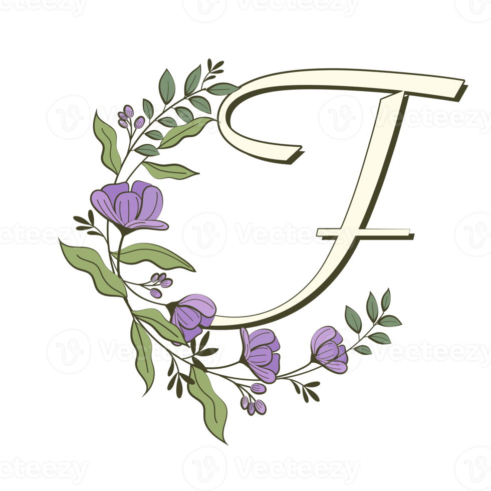 A-Z floral alphabet in filled outline style png