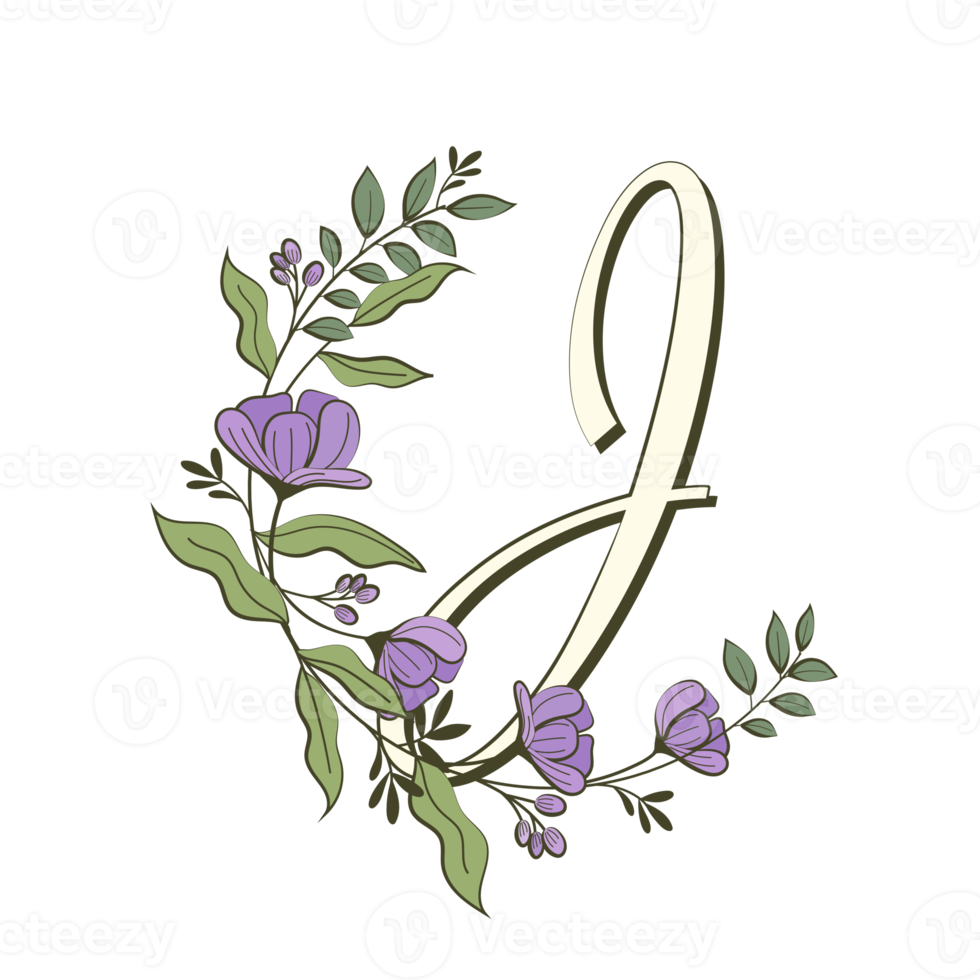 A-Z floral alphabet in filled outline style png