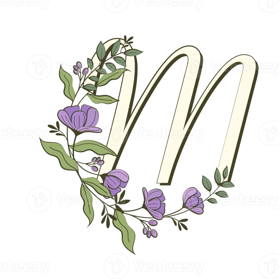 A-Z floral alphabet in filled outline style png