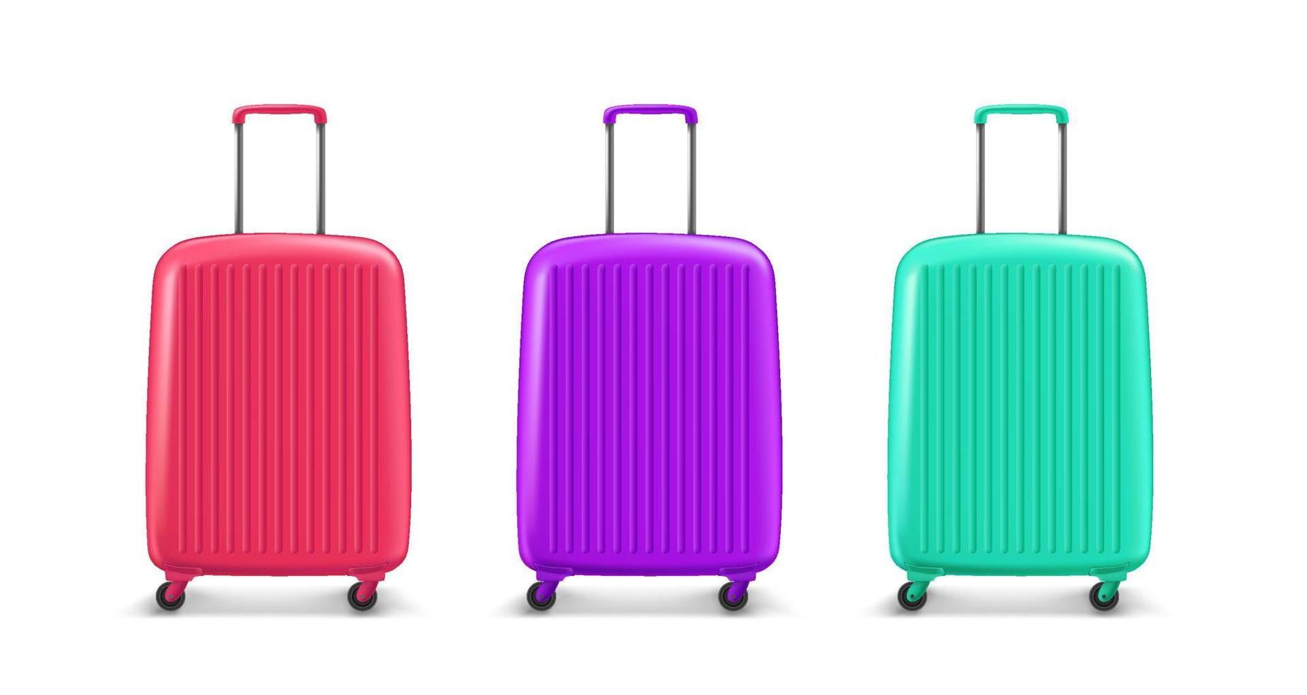 maletas de viaje de plástico aisladas sobre fondo blanco. ilustración vectorial 3d vector