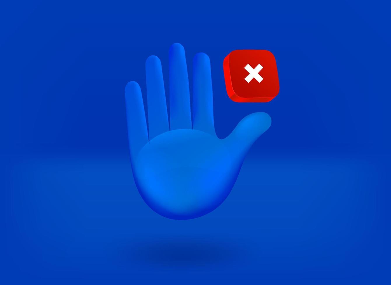 Stop gesture with red pictogram. 3d vector illustration