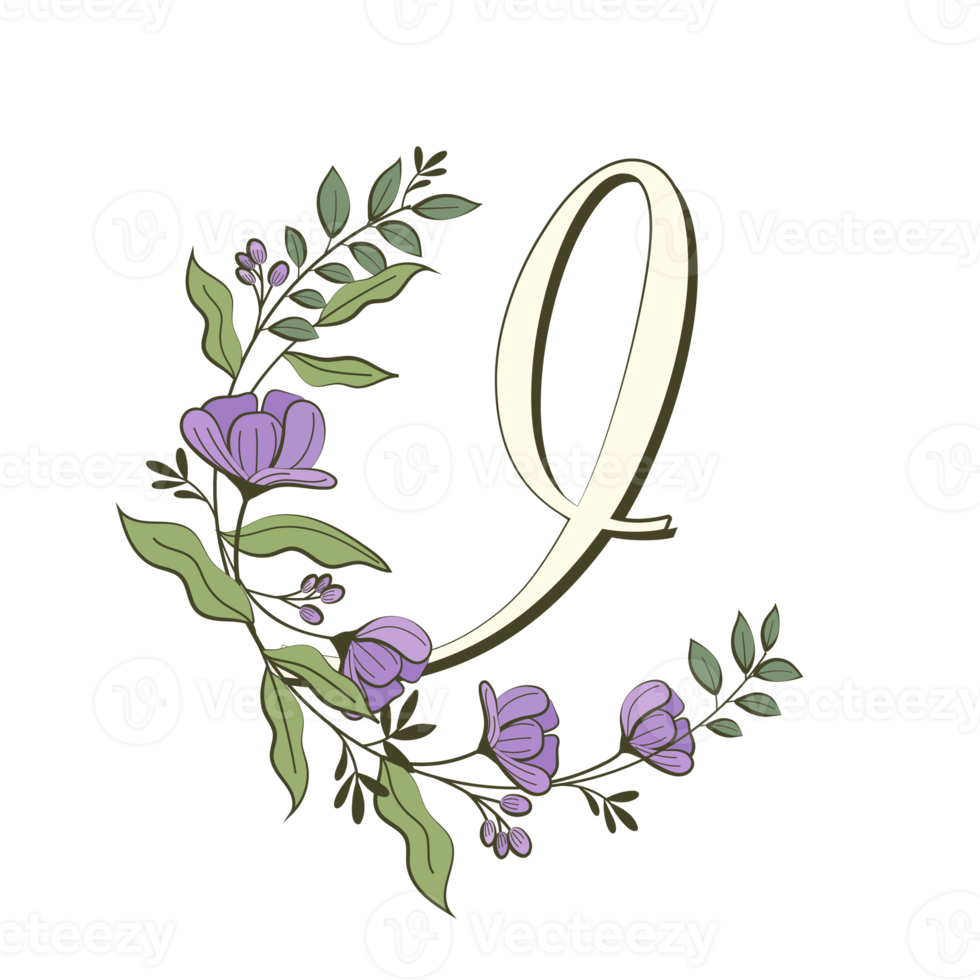 A-Z floral alphabet in filled outline style png