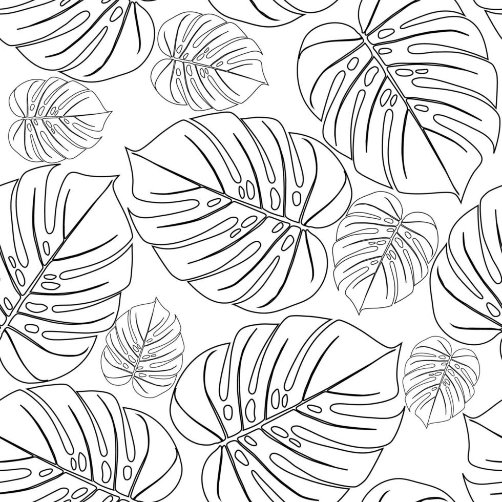 Monstera tropical leaf vector illustration. Summer print. Vector banner. ink line art design. Seamless Pattern.