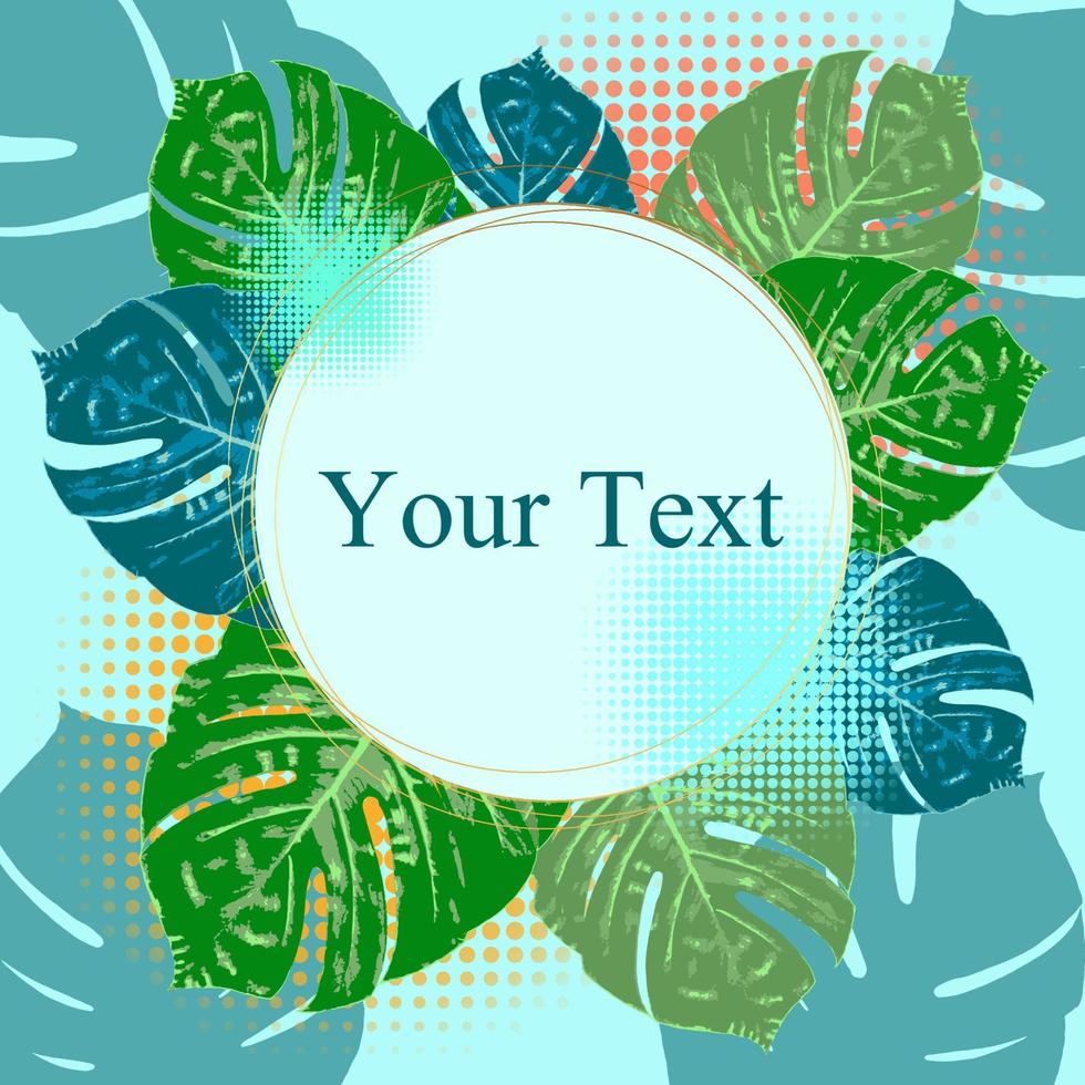 Summer Vibes. Summer green tropical flyer design with tropical flowers and monstera leaves. Frame design. Copy space vector