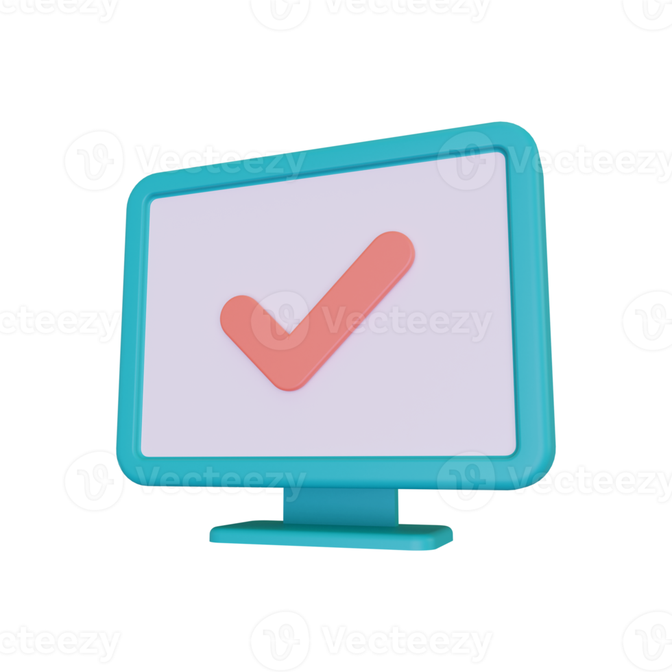 3d render Desktop With Check Mark icon png