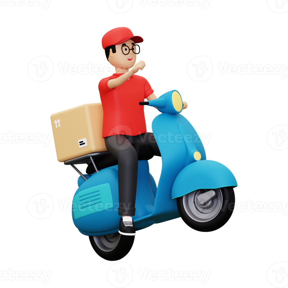 3d Deliveryman riding scooter png