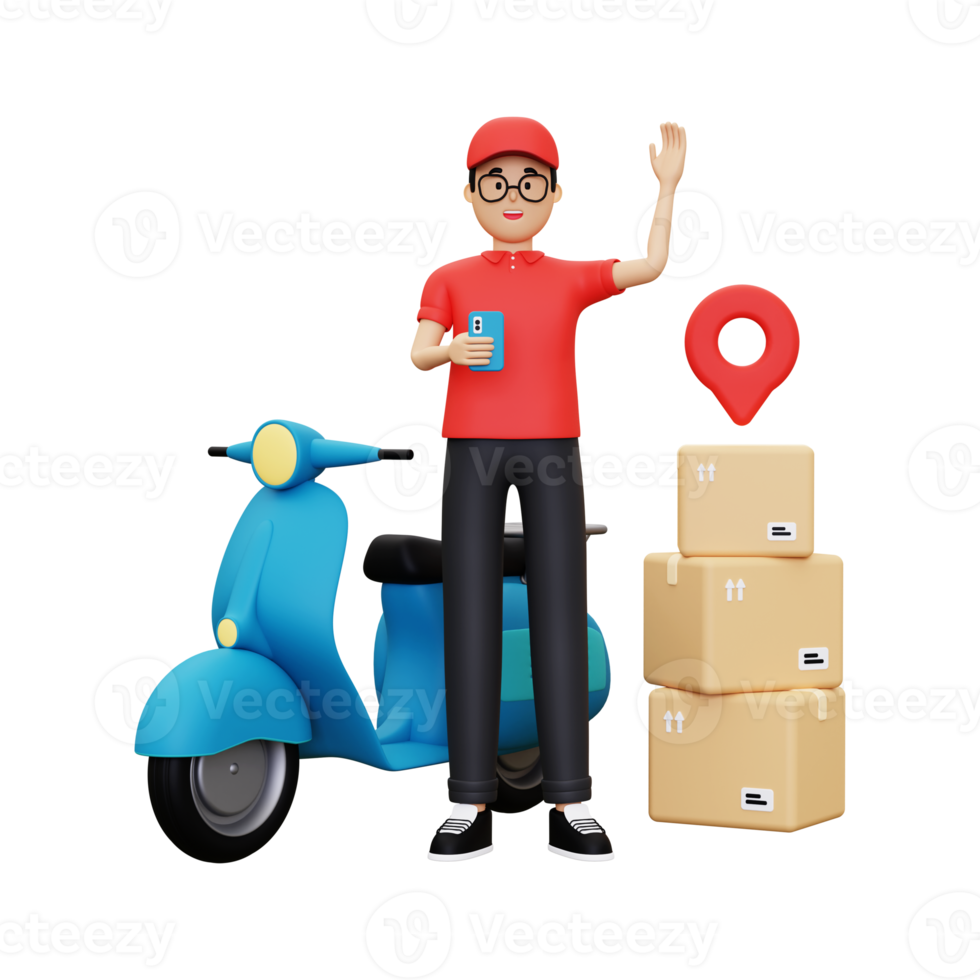 3d Deliveryman waiving hand png