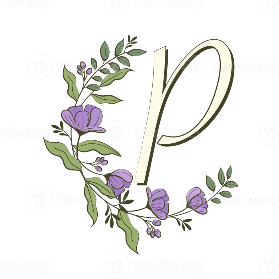 A-Z floral alphabet in filled outline style png