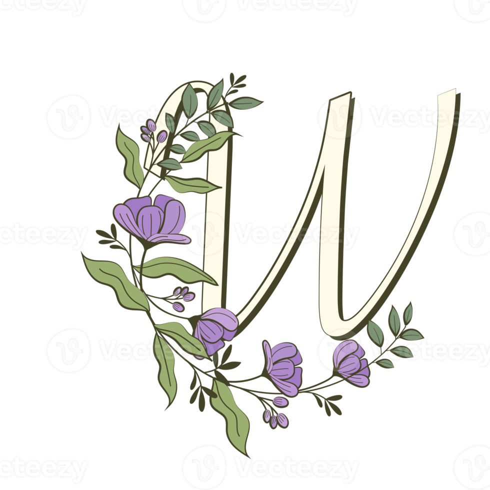 A-Z floral alphabet in filled outline style png