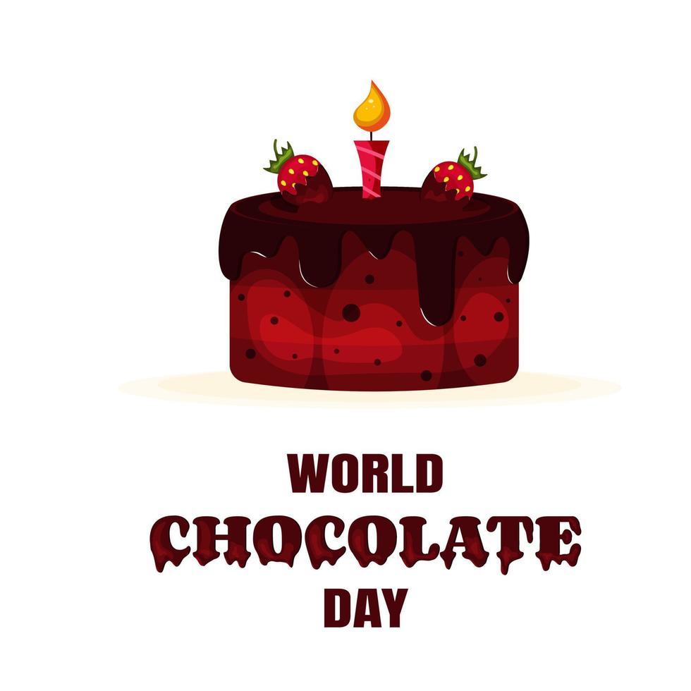 Chocolate Cake with Melting Chocolate Icing and Strawberries and a Burning Candle Card for World Chocolate Day vector