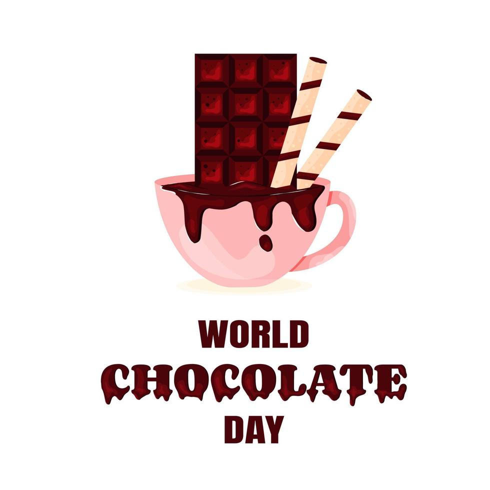 Cup of Hot Chocolate with Chocolate and Crunchy Chocolate Tubes World Chocolate Day Card vector