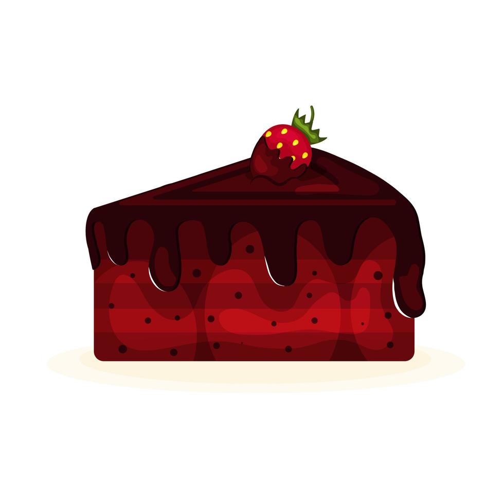 Piece of Chocolate Cake with Chocolate Cream and Chocolate covered Strawberries vector