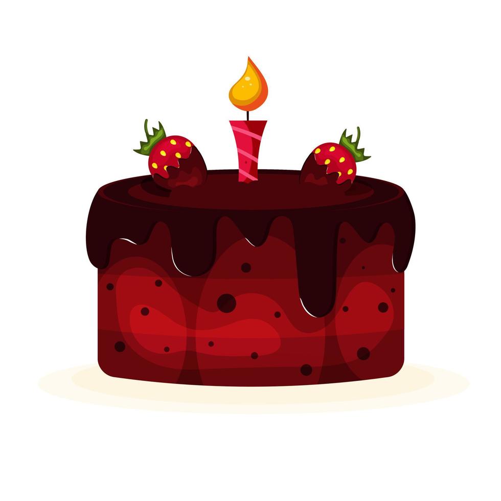 pastel de chocolate con crema de chocolate y fresas cubiertas de chocolate y velas encendidas vector