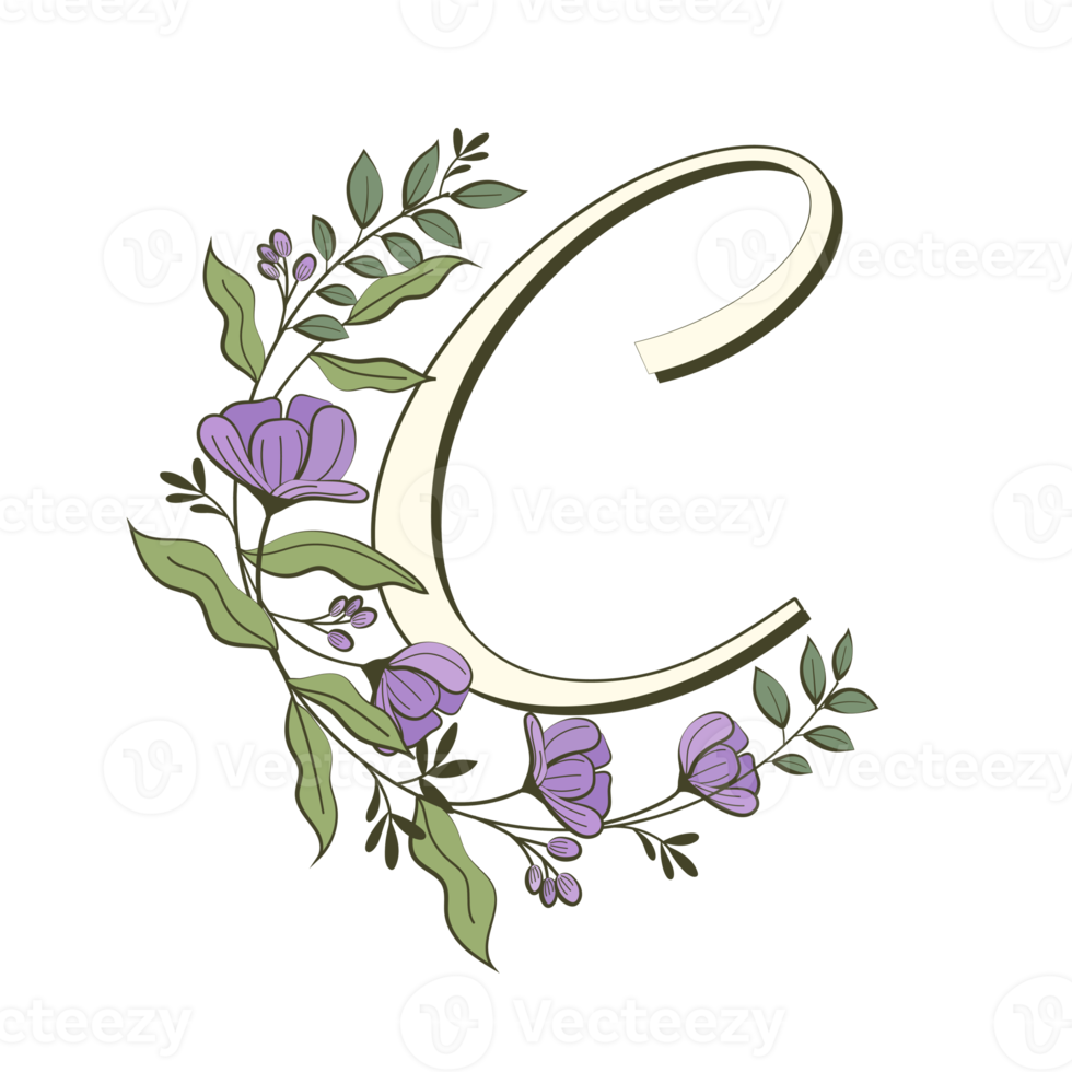 A-Z floral alphabet in filled outline style png