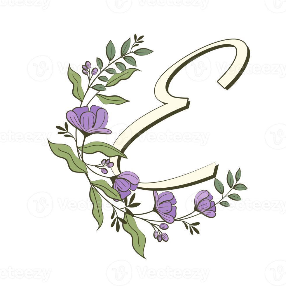 A-Z floral alphabet in filled outline style png