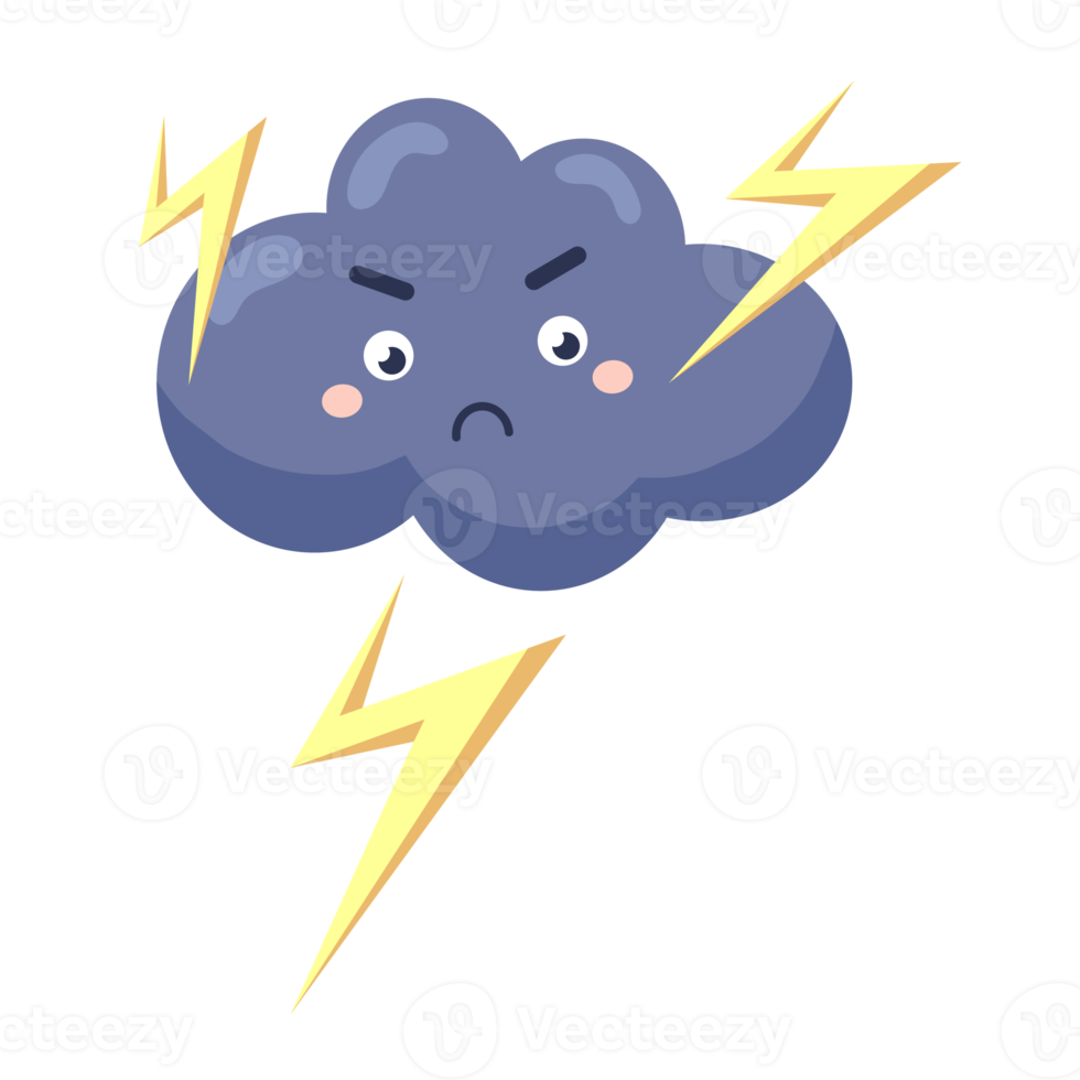 thunder cartoon in flat style png