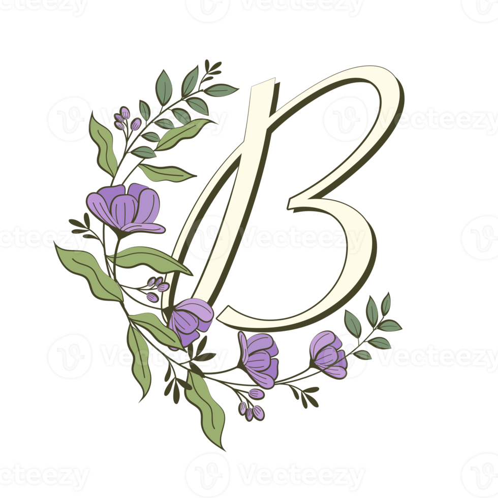 A-Z floral alphabet in filled outline style png
