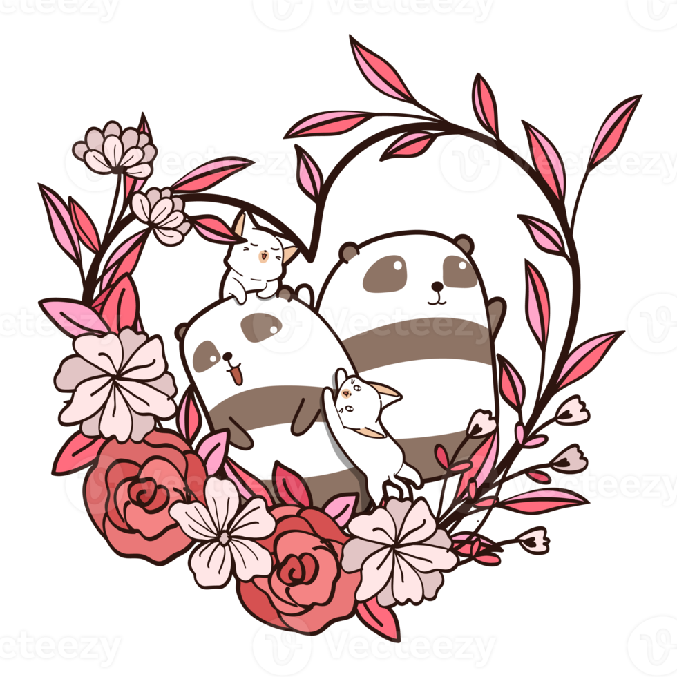 cute panda and cat cartoon png