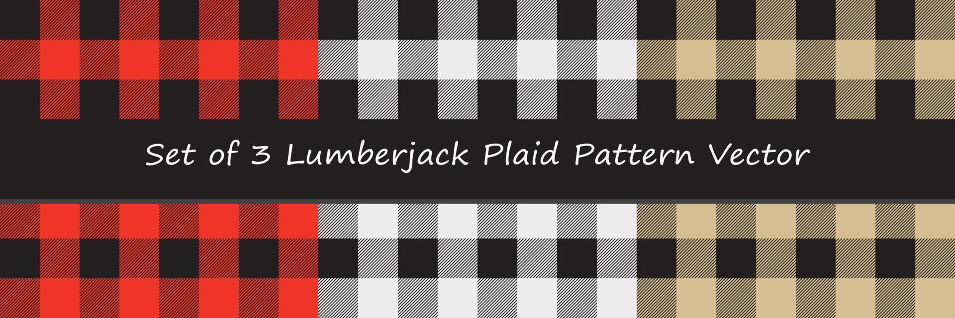 Set of 3 lumberjack plaid Seamless fabric texture background. Simple vintage textile design. collection includes 3 designs for fashion textiles, decorative Paper, fabric, House Interior and etc. vector